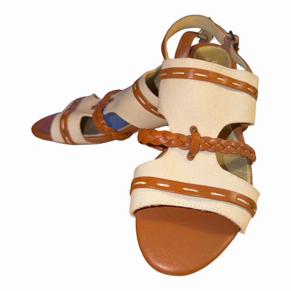 Ros Hommerson Vacay 67032 Women's Dress Sandal Tan Leather Canvas 8.5M